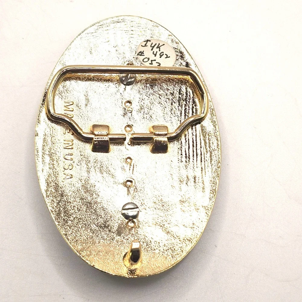 Western‎ Floral Belt Buckle Gold Black Oval 30x40mm Gemstone Setting Made in USA
